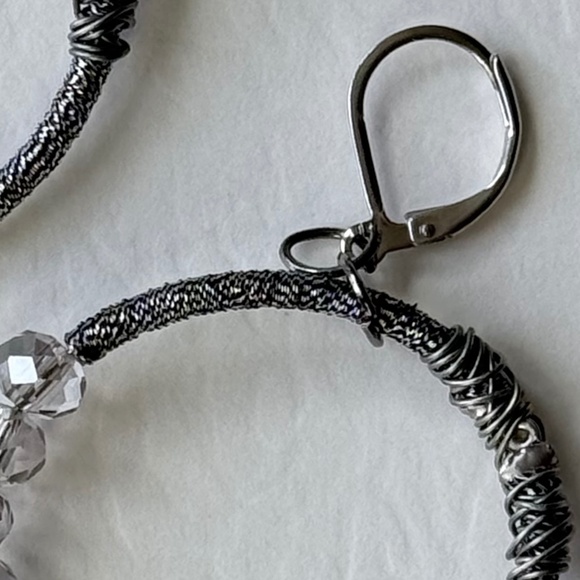 ZEVAR by TRESKA Earrings Bohemian Hoops Beaded Smokey Wire Wrap Silver - Picture 3 of 6